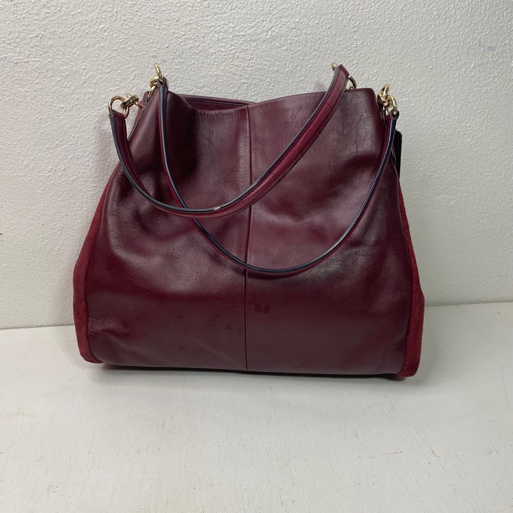 Coach Madison Phoebe Shoulder Bag Burgundy Leather and Suede Gold Tone Hardware